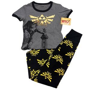 Nintendo Legend of Zelda Pajama Set Link Gold Triforce Ringer Tee Pants NWT S